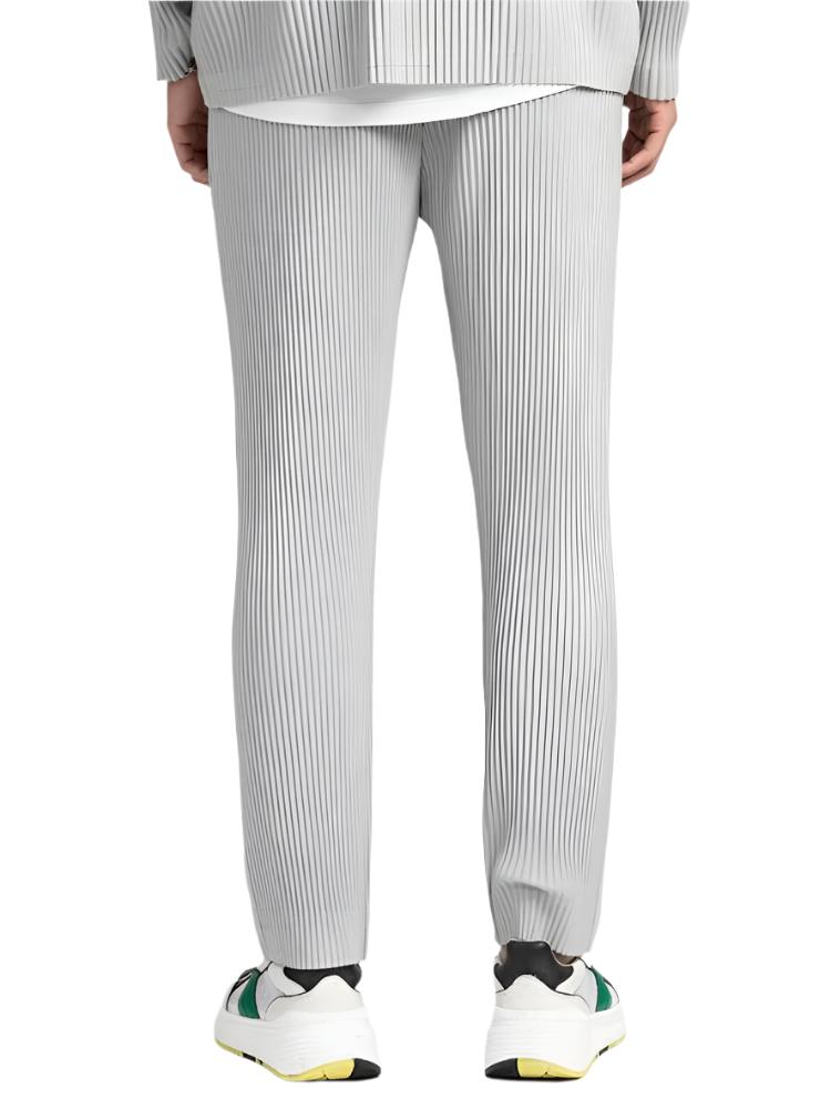 Ribbed Pleated Wide Leg Casual Trousers - Textured Smart Fit