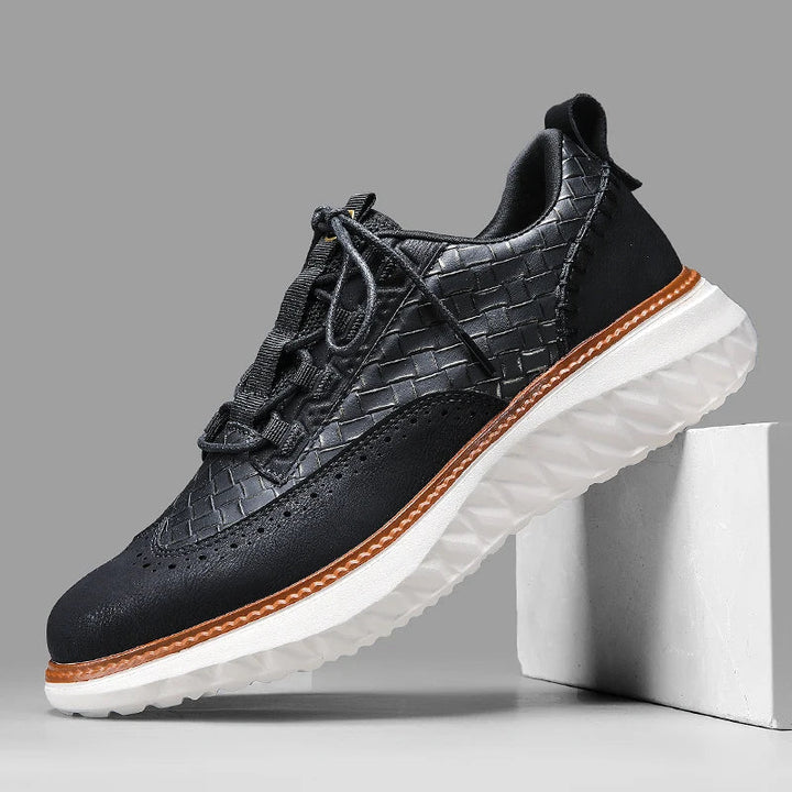 Woven Texture Suede Panel Contrast Welt Casual Sneaker