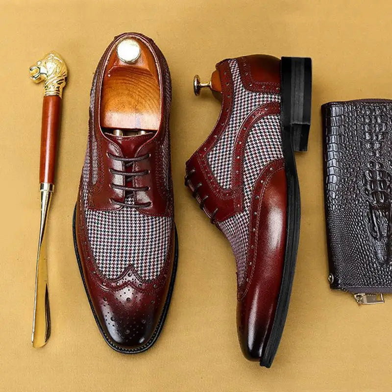 Whitfield | Men's Leather Brogue Oxford Shoes with Almond Toe
