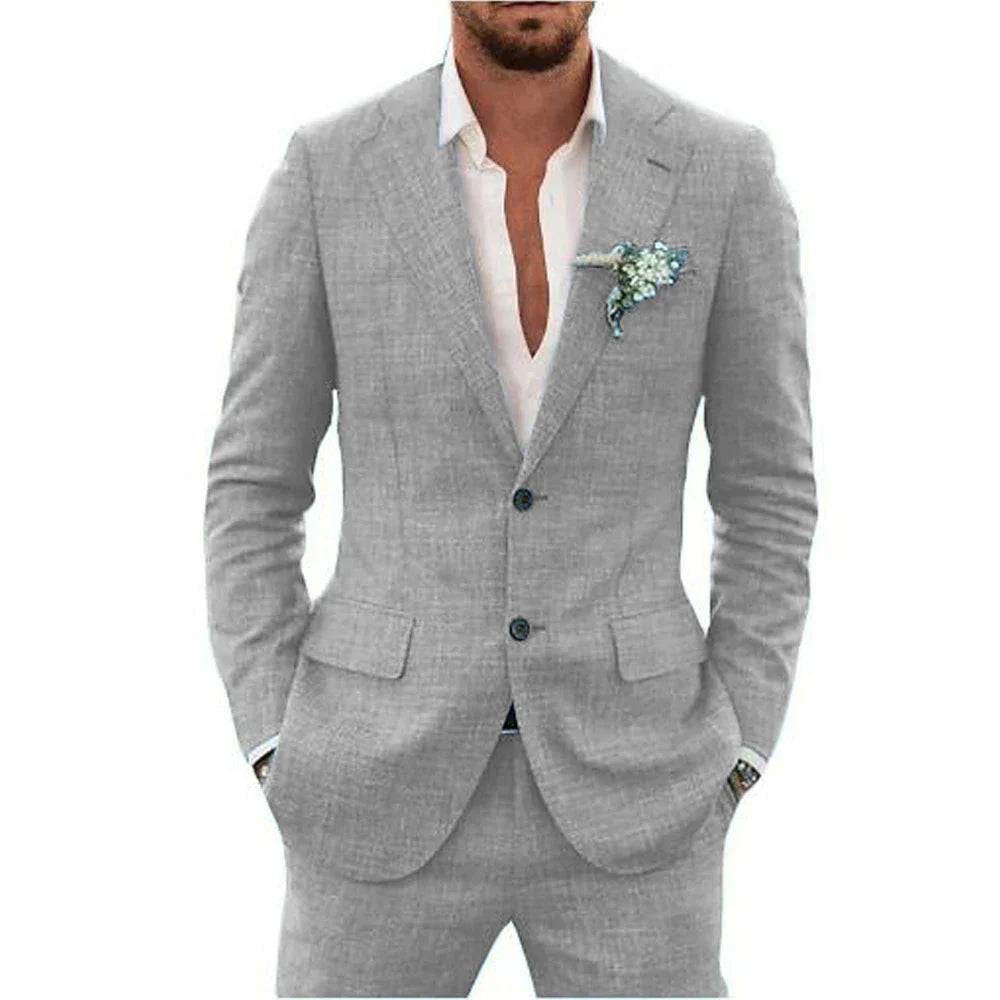 Notch Lapel Two Button Slim Fit Linen Suit