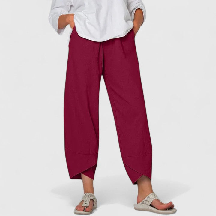 Elasticated Waist Linen Palazzo Pants Women - Cropped Casual