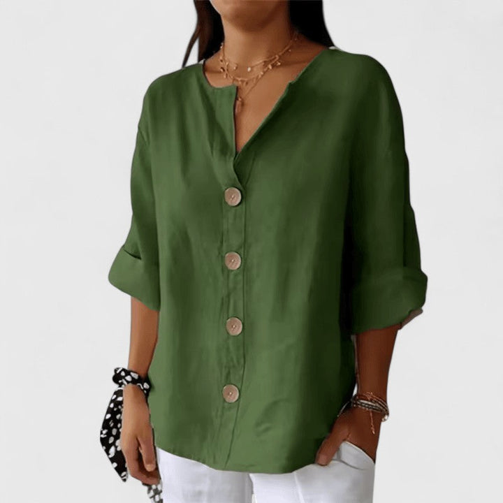 V Neck Button Down Linen Blouse Women