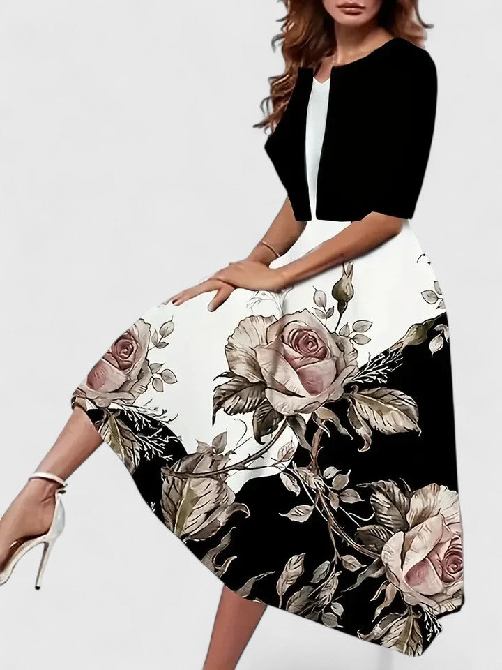 Elegant Floral A Line Midi Dress