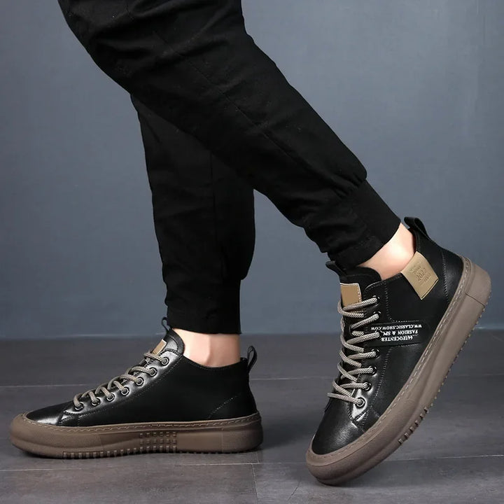 High Top Leather Lace Up Mens Sneakers - Streetwear Style