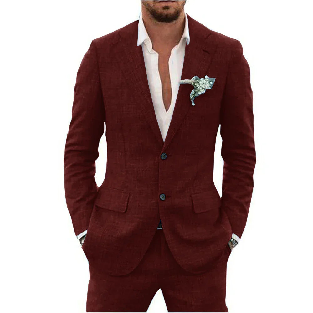 Notch Lapel Two Button Slim Fit Linen Suit