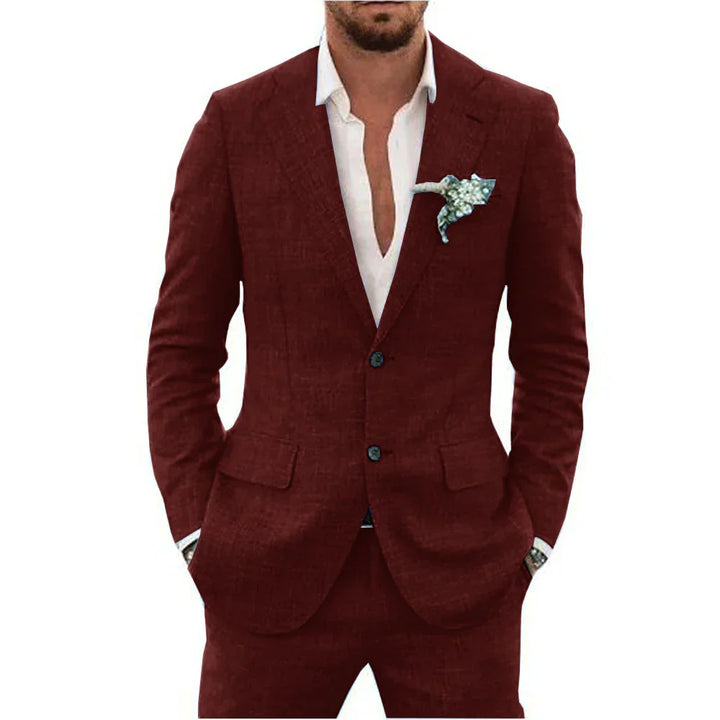 Notch Lapel Two Button Slim Fit Linen Suit