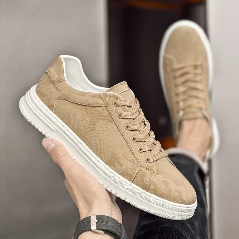 Embossed Leather Flatform Mens Sneakers - Smart Casual