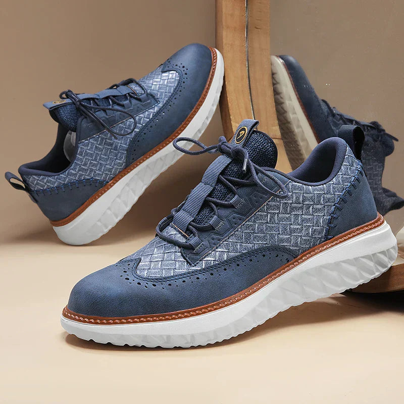 Woven Texture Suede Panel Contrast Welt Casual Sneaker