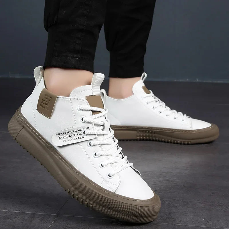 High Top Leather Lace Up Mens Sneakers - Streetwear Style