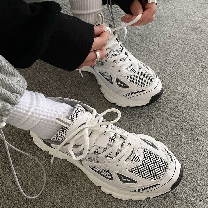 Colorblock Mesh Panel Chunky Sole Lace Up Sneaker