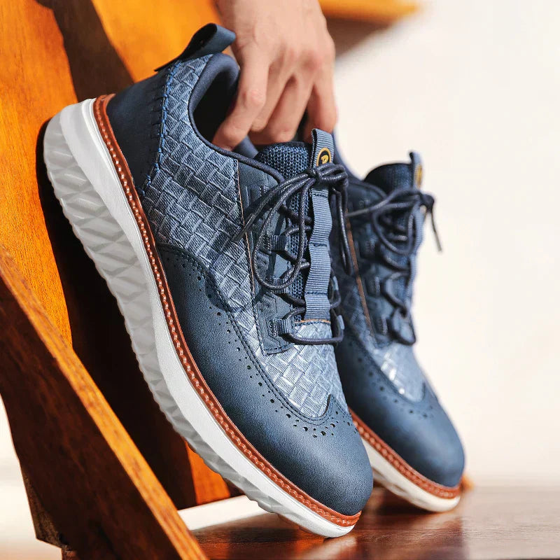 Woven Texture Suede Panel Contrast Welt Casual Sneaker