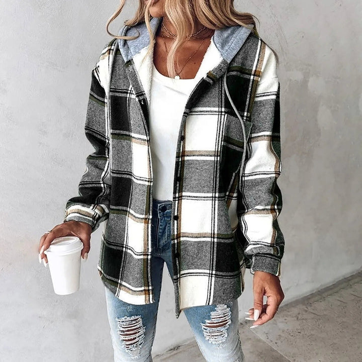 Harriet | Women's Plaid Button Front Jacket with Drawstring Hood