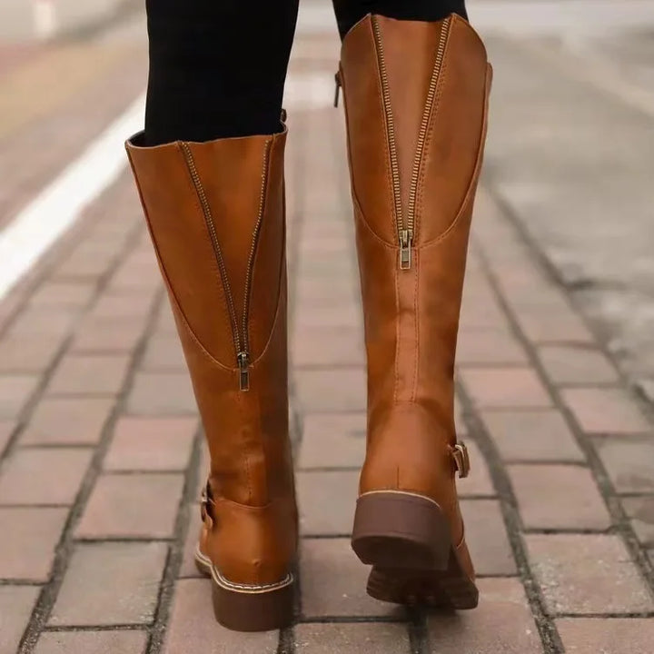 Winona | Women's Brown Knee High Buckle Riding Boots