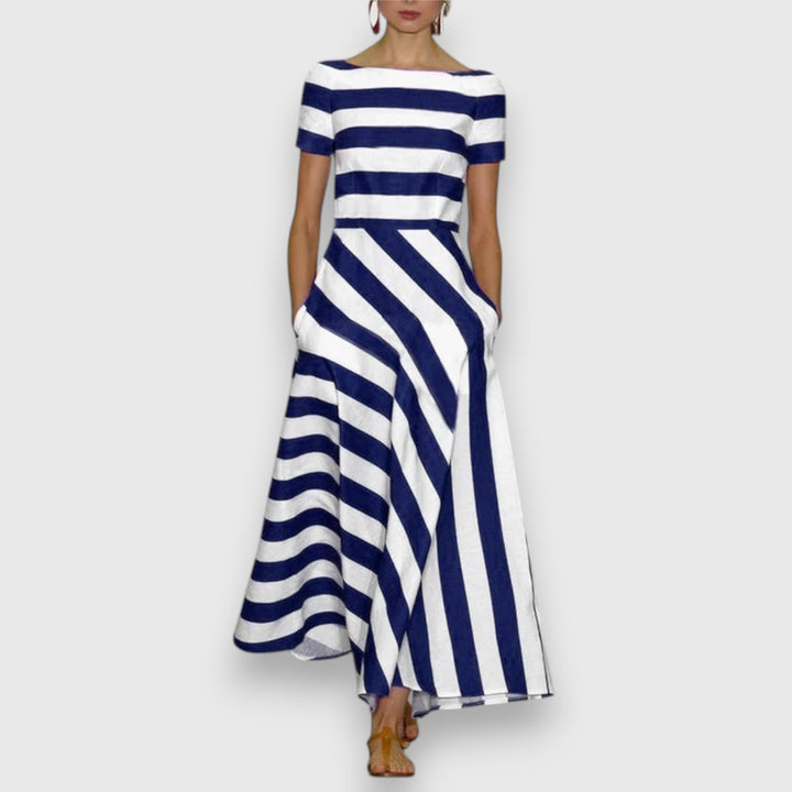 Short Sleeve Striped Maxi Dress Flowy Fit