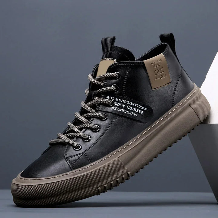High Top Leather Lace Up Mens Sneakers - Streetwear Style