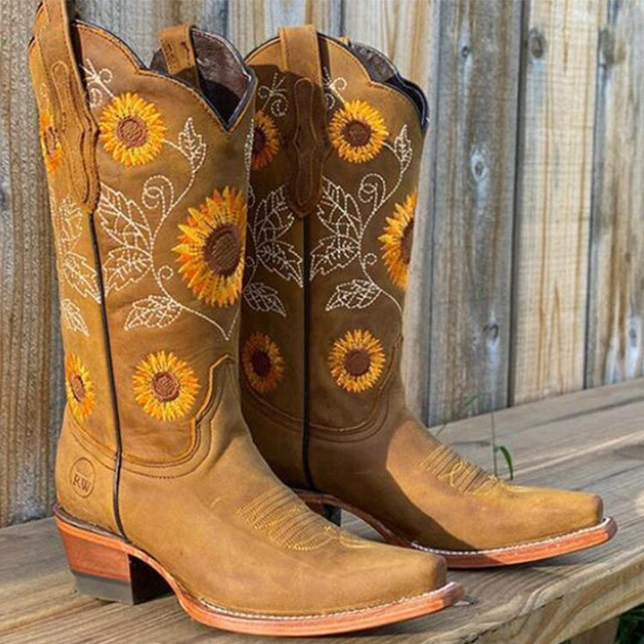 Sierra | Women's Sunflower Embroidered Pointed Toe Western Boots