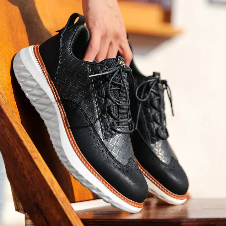 Woven Texture Suede Panel Contrast Welt Casual Sneaker