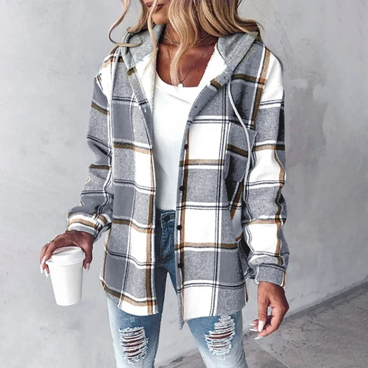 Harriet | Women's Plaid Button Front Jacket with Drawstring Hood