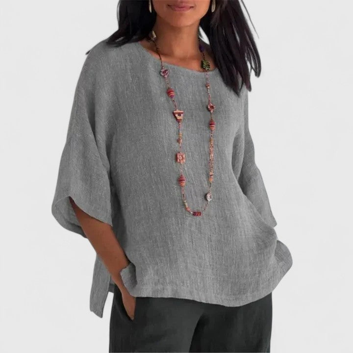 Oversized Batwing Sleeve Linen Top Women