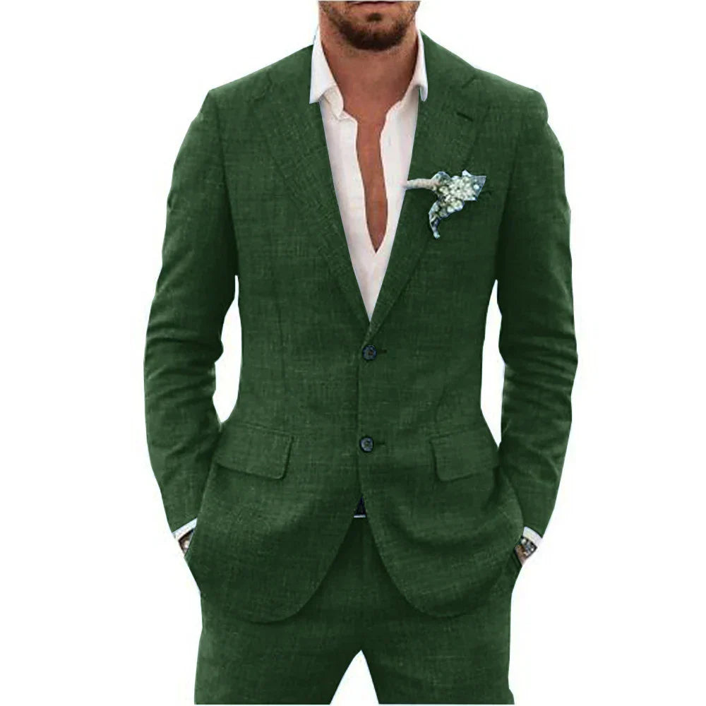 Notch Lapel Two Button Slim Fit Linen Suit