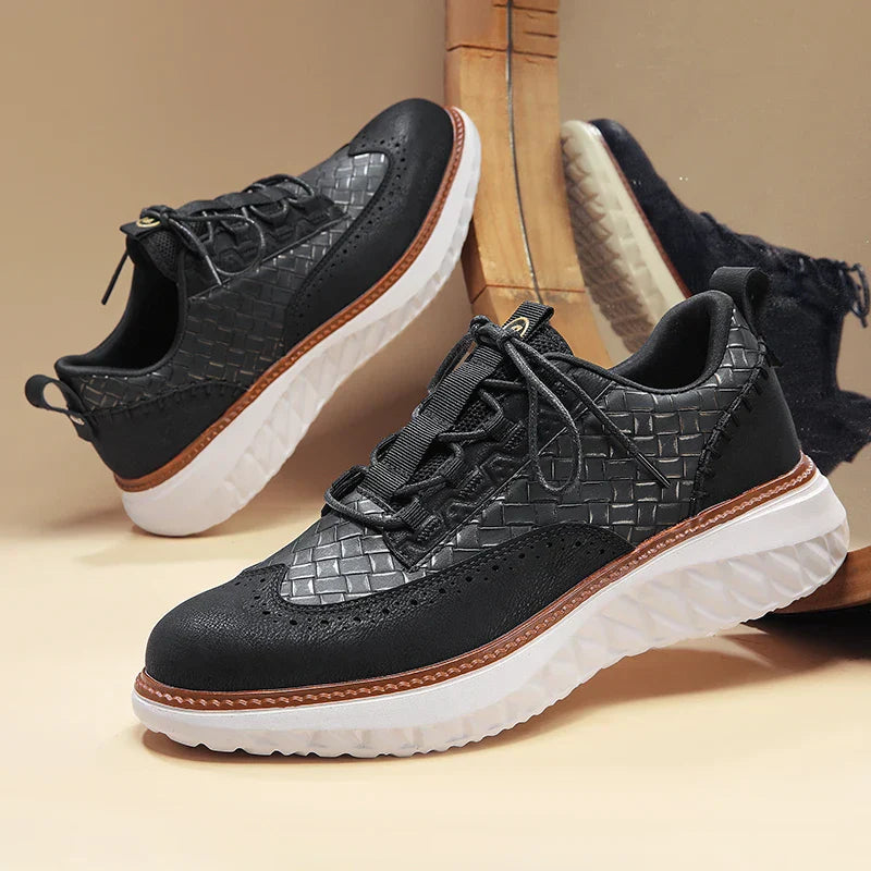 Woven Texture Suede Panel Contrast Welt Casual Sneaker