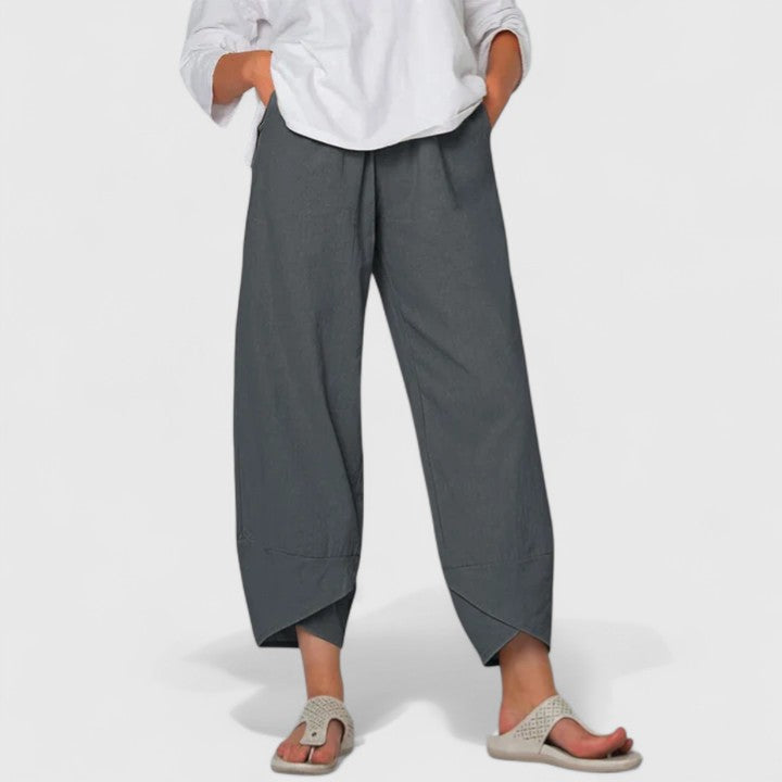 Elasticated Waist Linen Palazzo Pants Women - Cropped Casual