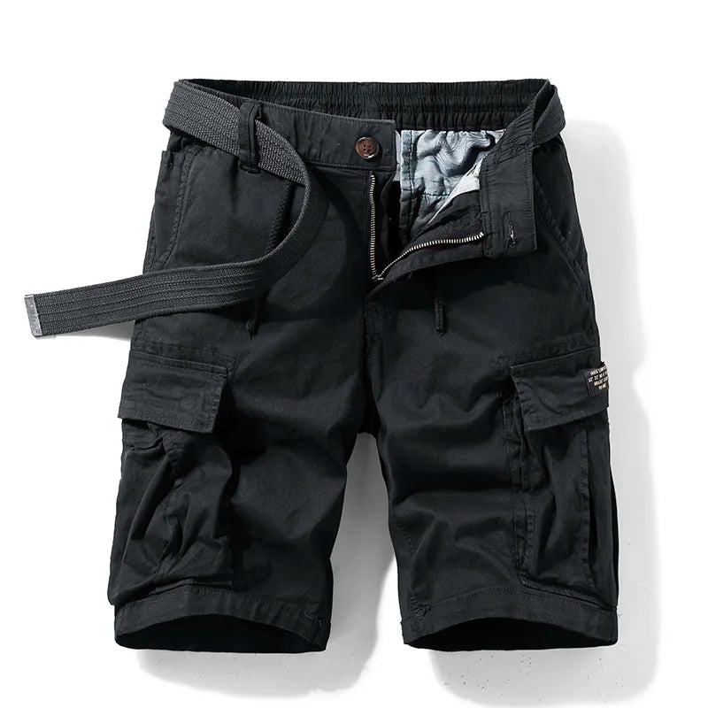 Belted Multi Pocket Drawstring Casual Cargo Shorts