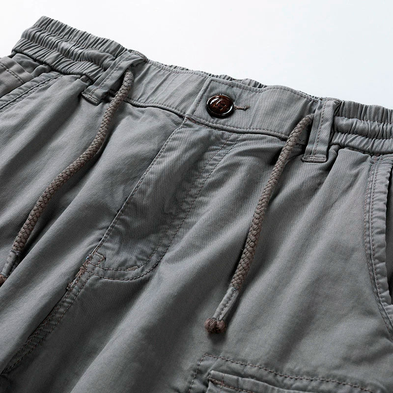 Belted Multi Pocket Drawstring Casual Cargo Shorts