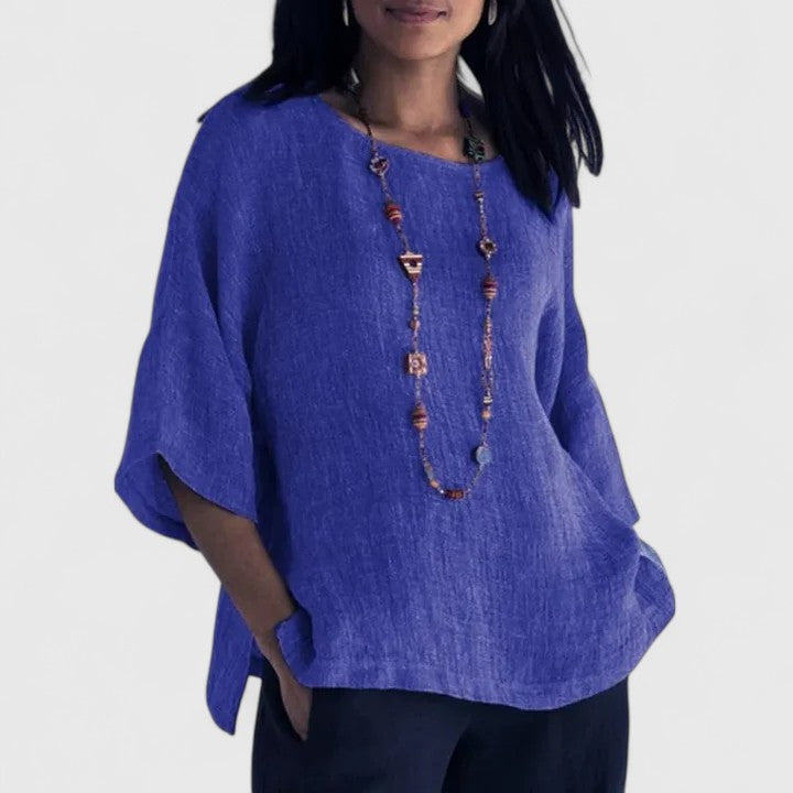 Oversized Batwing Sleeve Linen Top Women