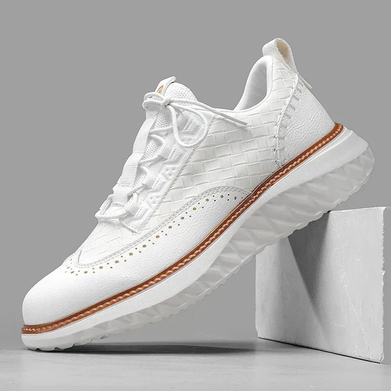 Woven Texture Suede Panel Contrast Welt Casual Sneaker