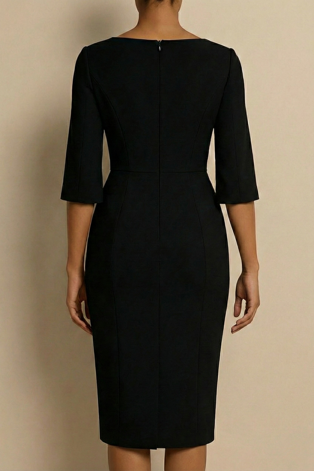 Pearl Trim Split Sleeve Bateau Neck Bodycon Midi Dress - Wedding Guest