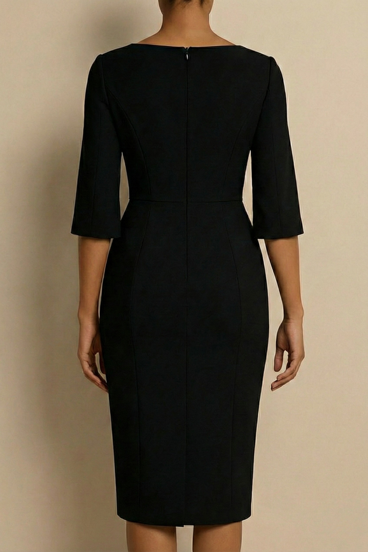 Pearl Trim Split Sleeve Bateau Neck Bodycon Midi Dress - Wedding Guest