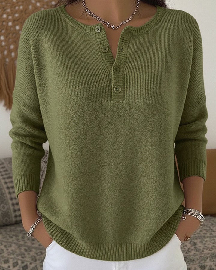 Helena | Women's Ribbed Henley Knit Sweater