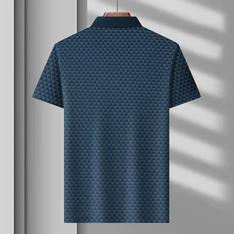 Geometric Triangle Print Contrast Collar Short Sleeve Slim Fit Polo Shirt