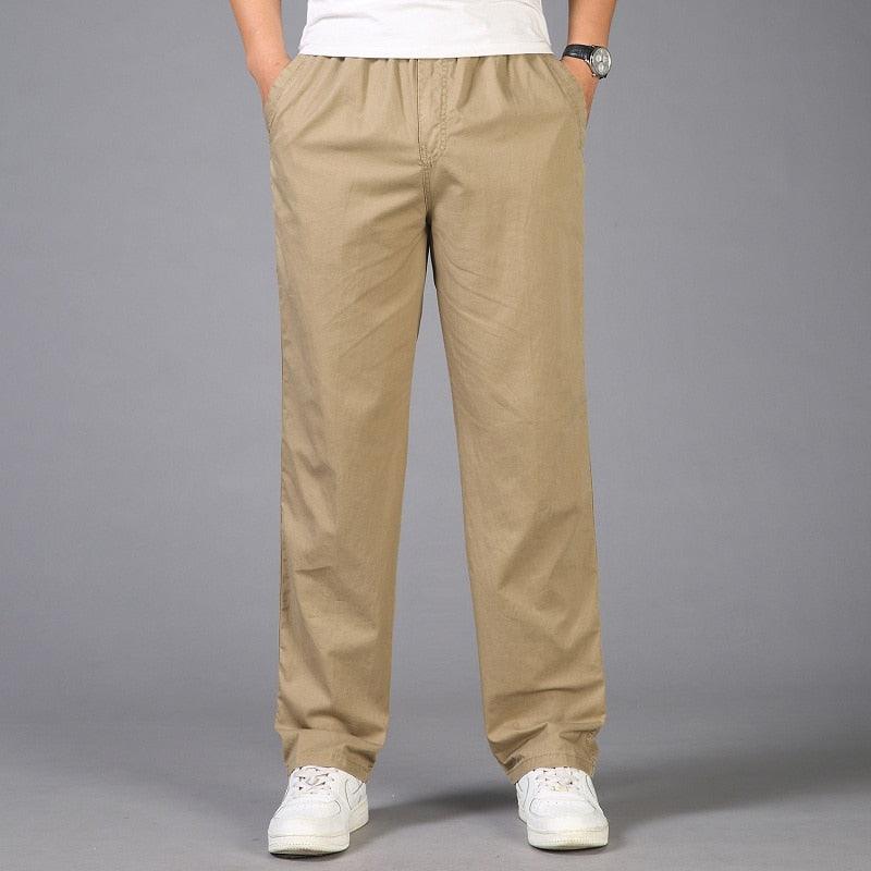 Elasticated Straight Leg Linen Casual Trousers - Relaxed Fit