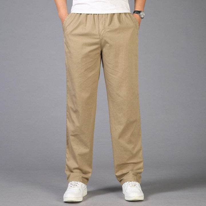 Elasticated Straight Leg Linen Casual Trousers - Relaxed Fit