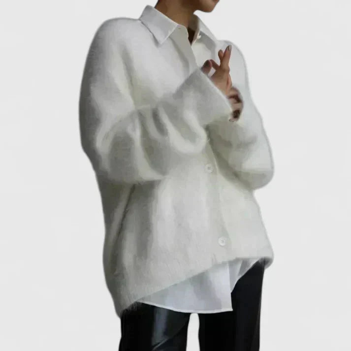 Anouk | Women's Fuzzy mohair V-Neck Button Cardigan