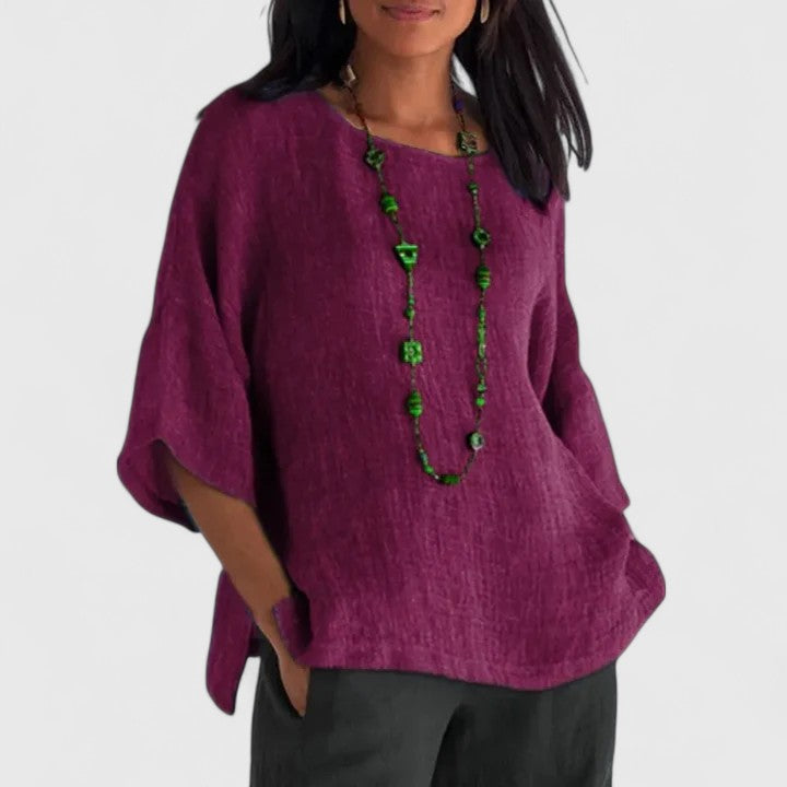 Oversized Batwing Sleeve Linen Top Women