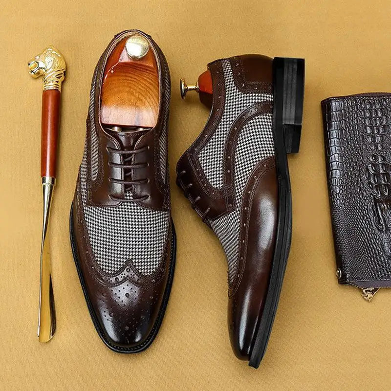 Whitfield | Men's Leather Brogue Oxford Shoes with Almond Toe