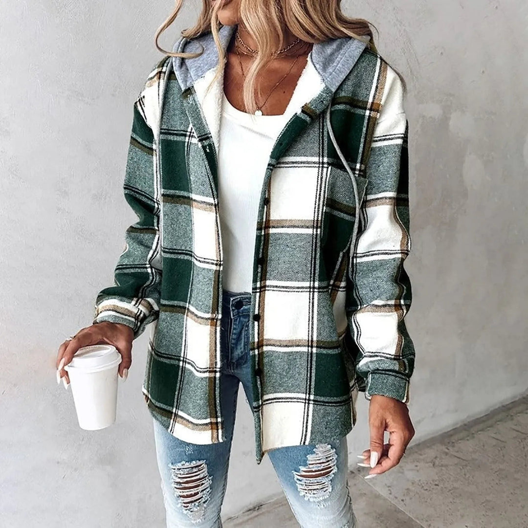 Harriet | Women's Plaid Button Front Jacket with Drawstring Hood