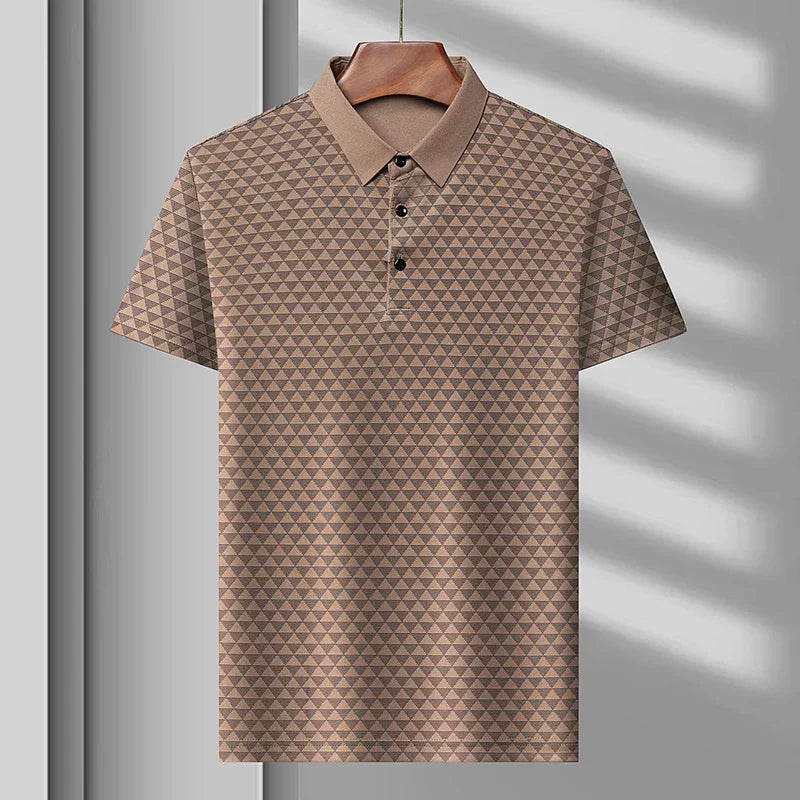 Geometric Triangle Print Contrast Collar Short Sleeve Slim Fit Polo Shirt