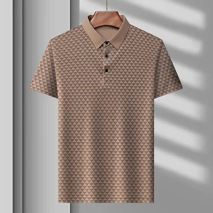 Geometric Triangle Print Contrast Collar Short Sleeve Slim Fit Polo Shirt