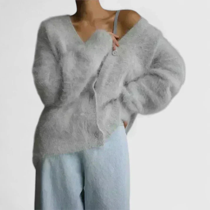 Anouk | Women's Fuzzy mohair V-Neck Button Cardigan