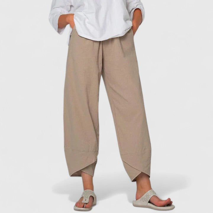 Elasticated Waist Linen Palazzo Pants Women - Cropped Casual