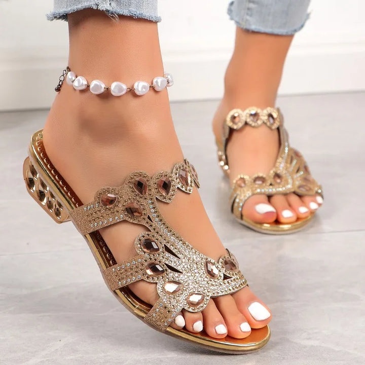 Heart Gem Glitter Cutout Velcro Slingback Flat Sandal