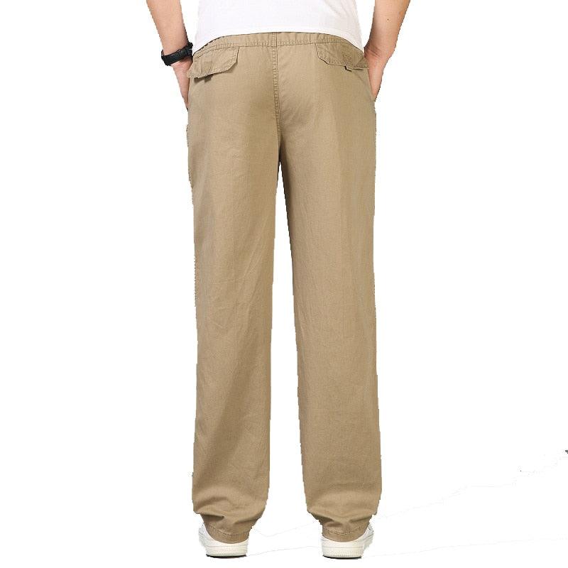 Elasticated Straight Leg Linen Casual Trousers - Relaxed Fit