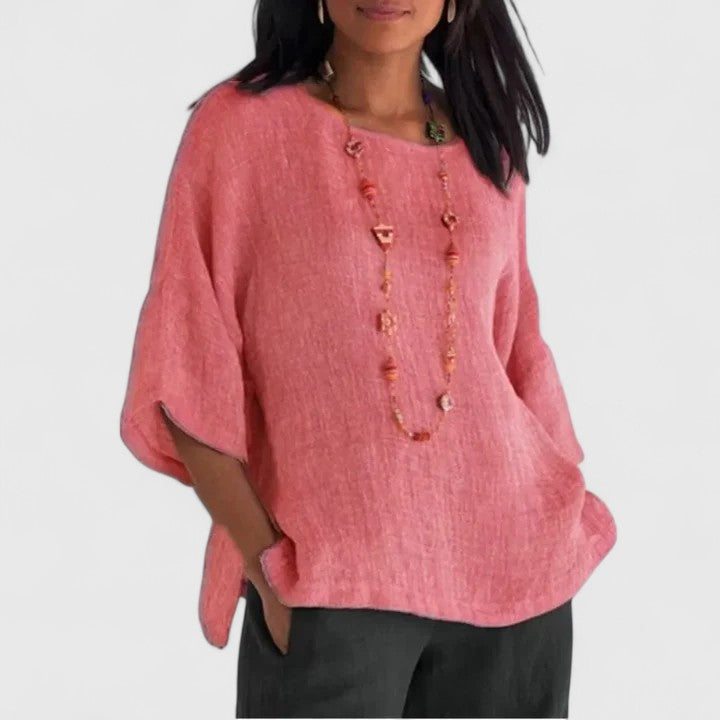Oversized Batwing Sleeve Linen Top Women