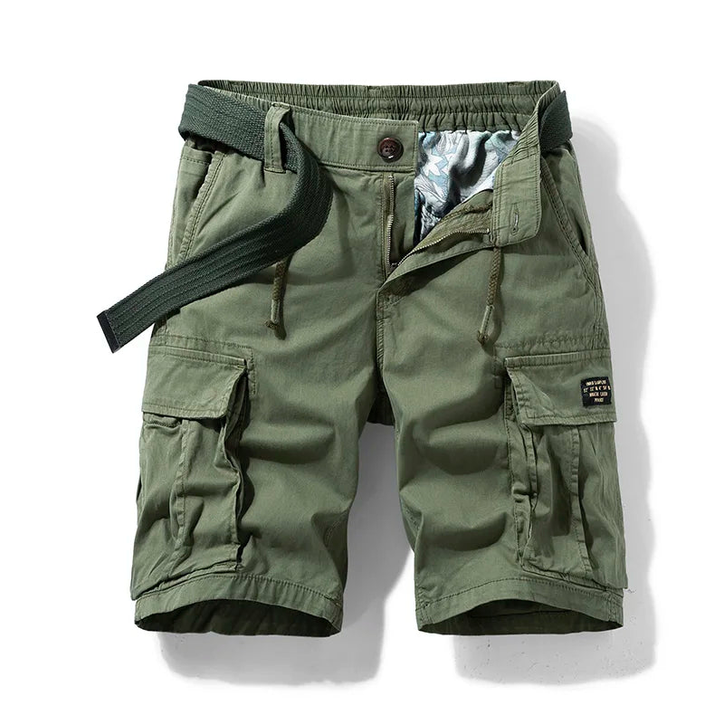 Belted Multi Pocket Drawstring Casual Cargo Shorts