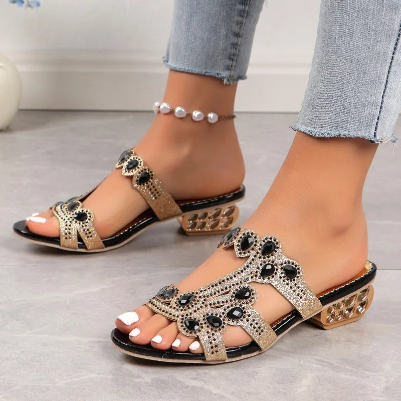 Heart Gem Glitter Cutout Velcro Slingback Flat Sandal