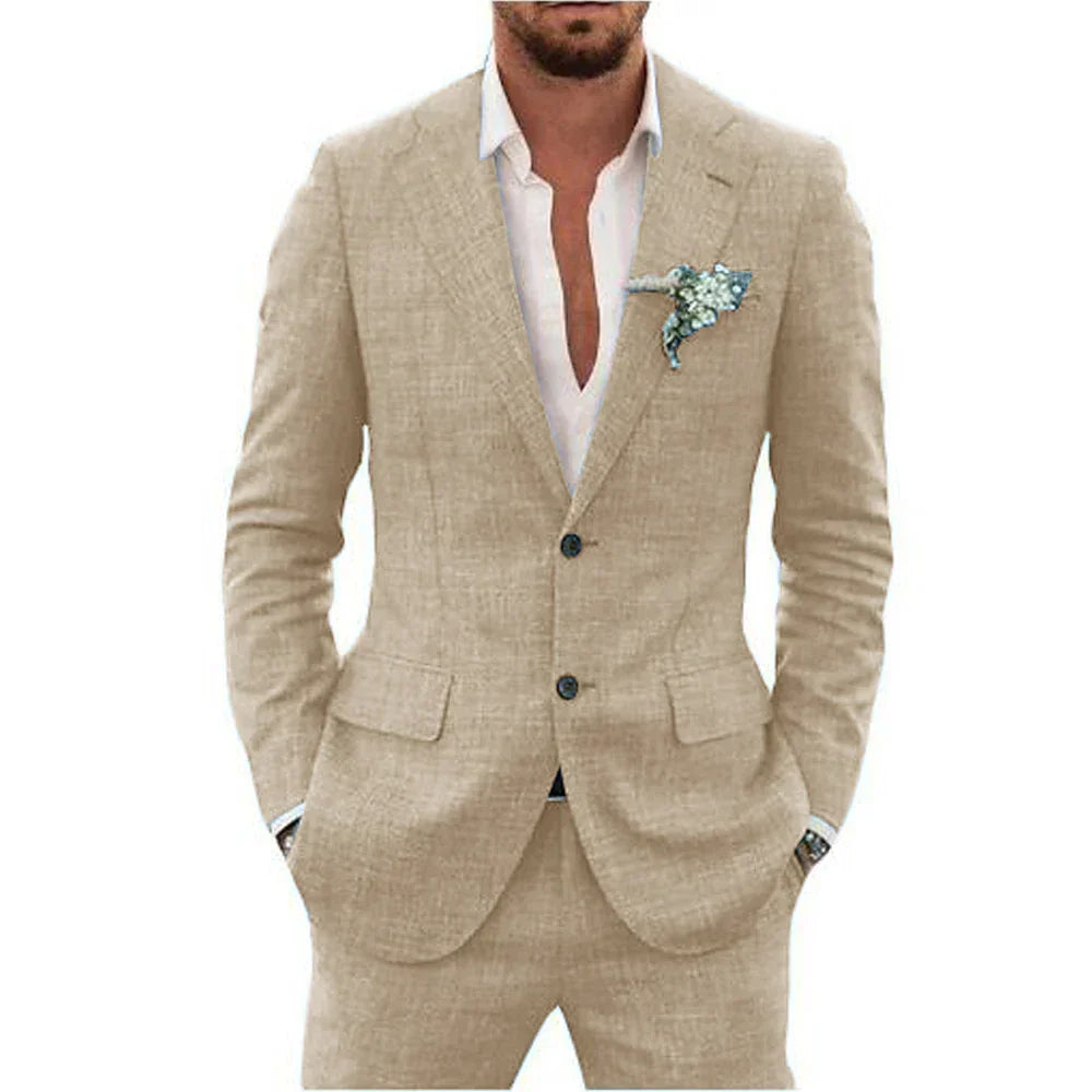 Notch Lapel Two Button Slim Fit Linen Suit